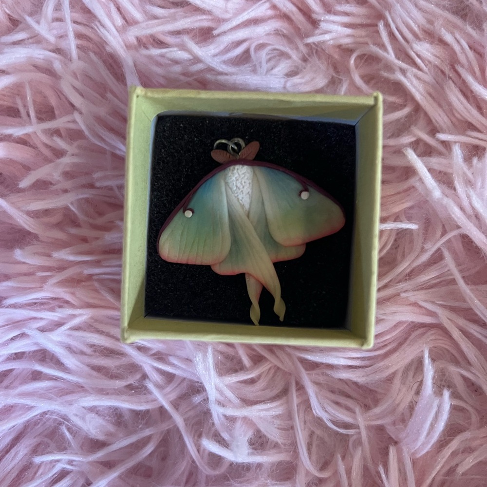 Luna Moth Pendant Necklace - Green and Pink